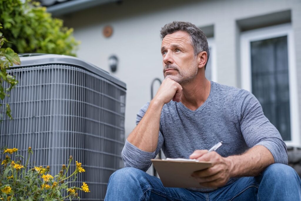 man reviewing central ac options for replacement