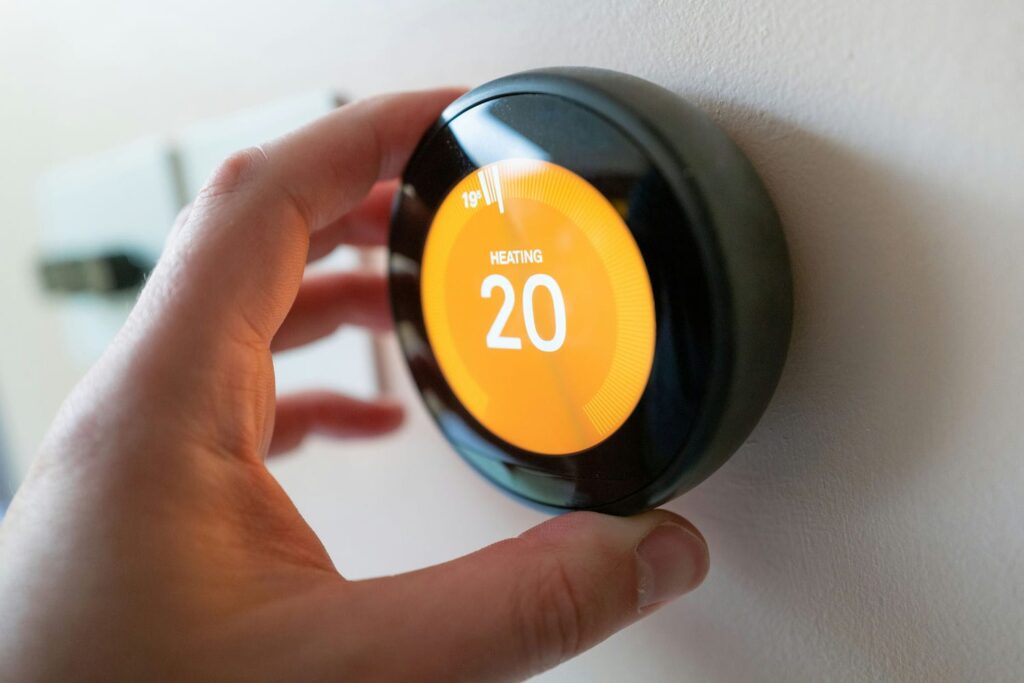 smart thermostat set to heating