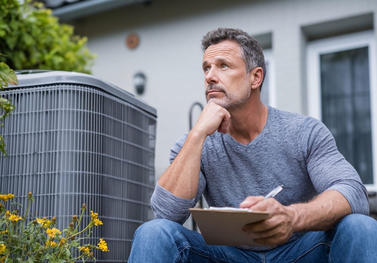 man reviewing central ac options for replacement