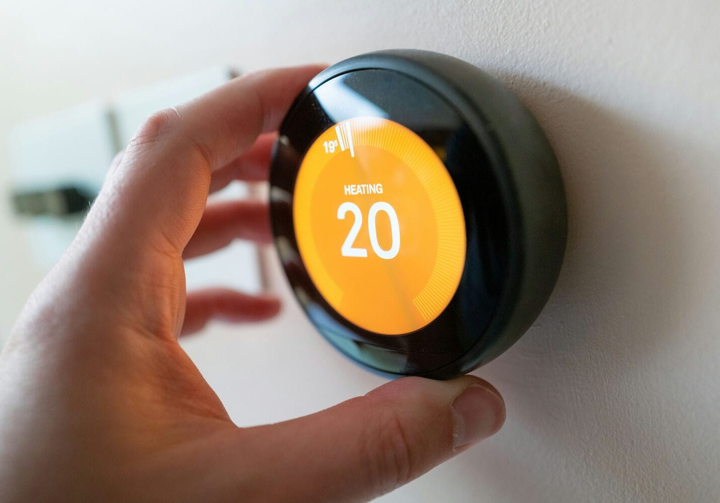 smart thermostat set to heating